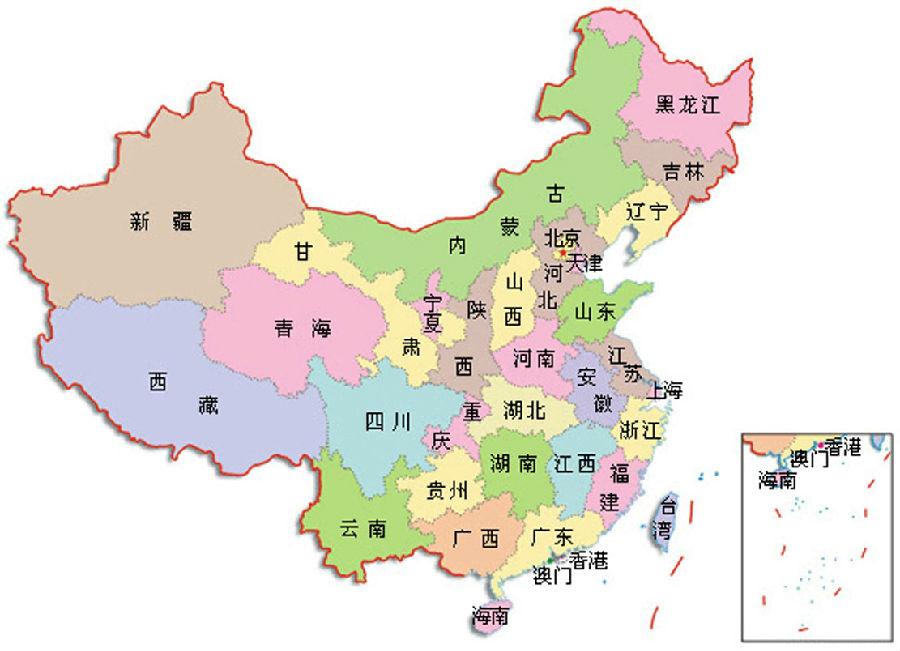 (2)我们经常沿用华东,华北,华南,华中,东北,西南,西北七大区的地理图片