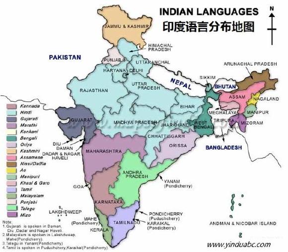 基本主张: 统一印度的三个阶梯 : 1.语言文字 2.