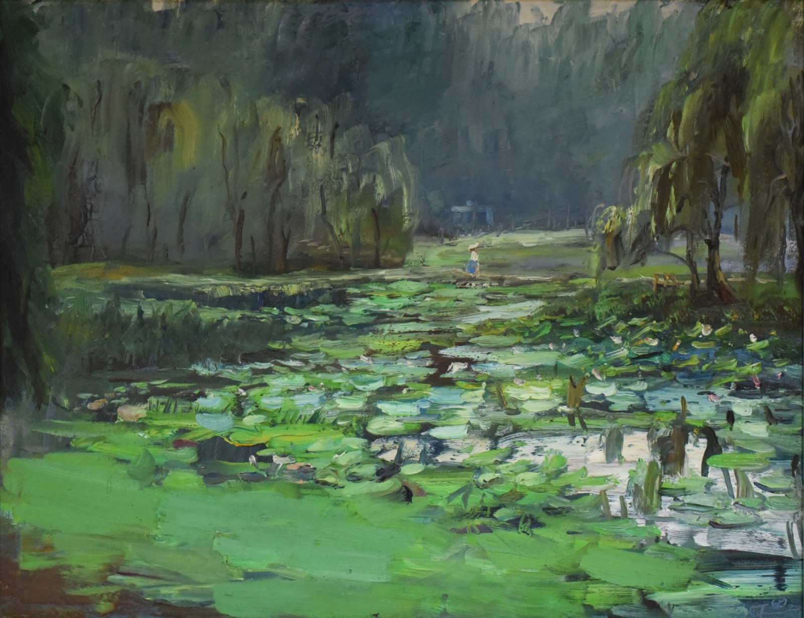 洞庭湖边荷池_油画_2015