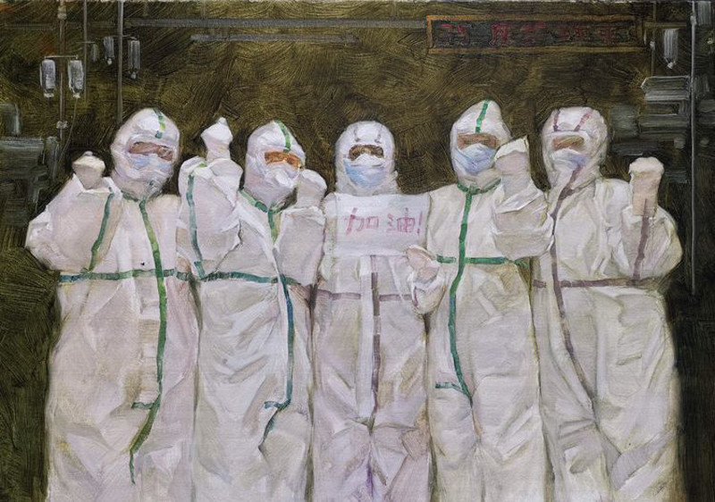 2《武汉加油》油画