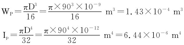 WP＝πD3π×903×10－9 16＝Ip＝πD4 16 m3＝1.43×10－4m3 π×904×10－12 32＝ 32 m4＝6.44×10－6m4