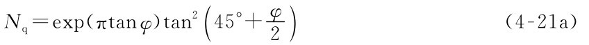Nq=exp（πtanφ）tan2（45°+φ2）（4-21a）