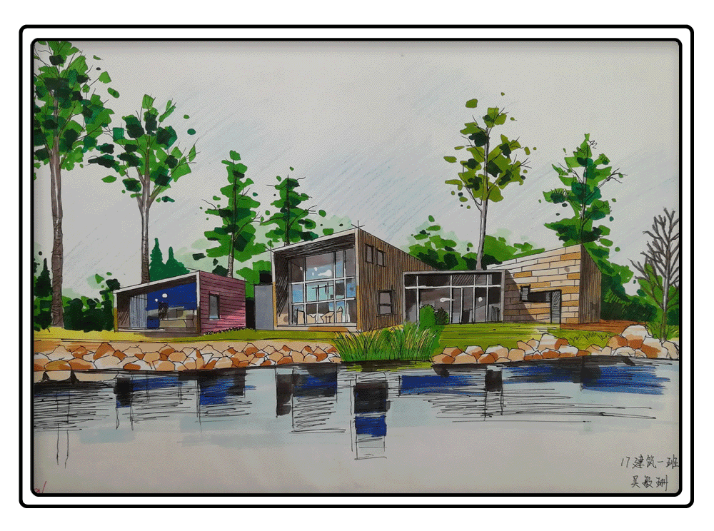 两点透视手绘作业_gif