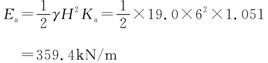 Ea=1 2 γH2Ka=12 ×19.0×62×1.051=359.4k N/m
