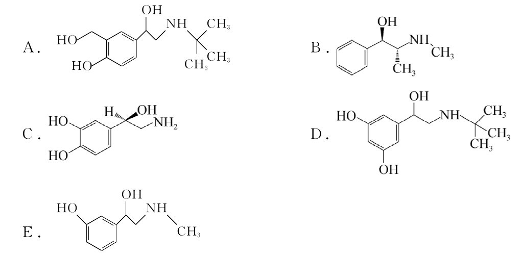 |OH NH CH3 A. HO HO|■ |■■|CH3  B. CH3 C. D. HO |E. ■OH NH■| CH3■