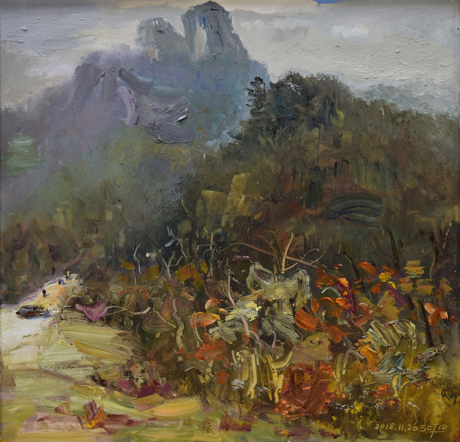 北湖区七姊石秋景_油画_2018
