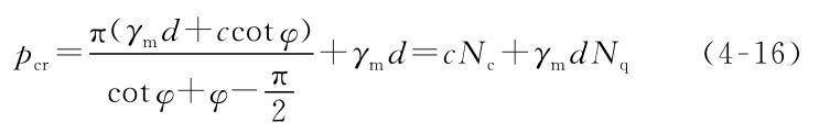 pcr=π（γmd+ccotφ）+γmd=c Nc+γmd Nq cotφ+φ-π2 （4-16）