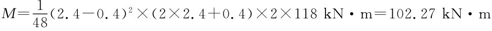 M＝1（2．4－0．4）2×（2×2．4＋0．4）×2×118kN·m＝102．27kN·m 48