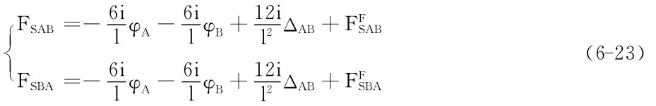 ■FSAB＝－6ilφA－6ilφB＋12il 2ΔAB＋FFSAB■■FSBA＝－6i lφA－6i （6－23） 12i lφB＋l 2ΔAB＋FFSBA