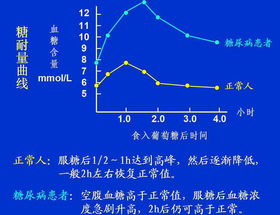 葡萄糖耐量 人体对摄入葡萄糖的耐受能力 降低血糖:胰岛素 升高血糖