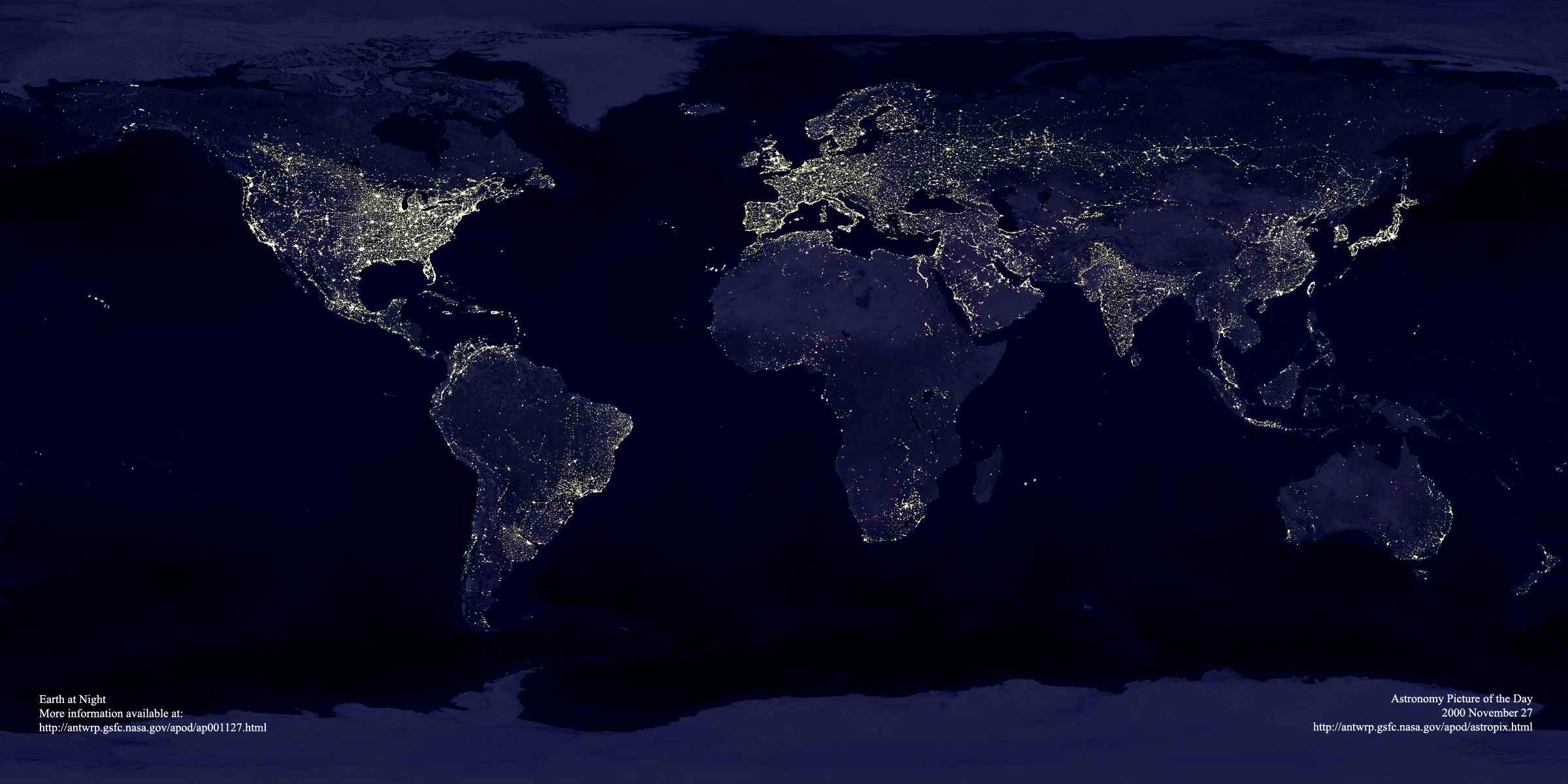 全球夜间灯光的分布图