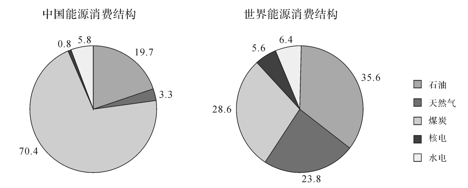 图9‐1 中国能源消费结构与世界对比