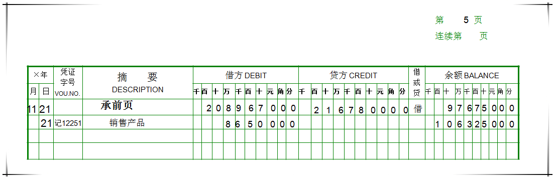 在下一页的第一行摘要栏注明"承前页",将前页结计的借,贷方发生额及