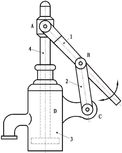 绘制抽水筒机构的机构简图并计算其自由度.