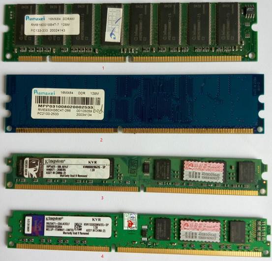 ①168线 sdram②184线 ddr sdram③240线 ddr2  240线 ddr3