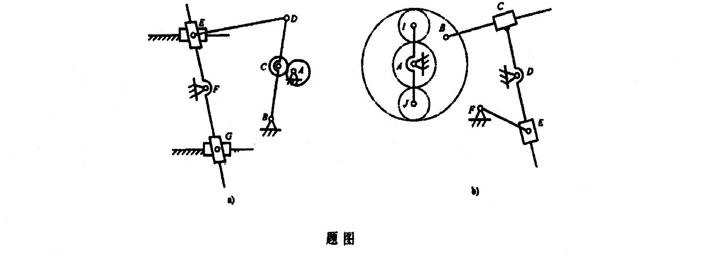 计算图a与图b所示机构的自由度(若有复合铰链,局部自由度或虚约束应