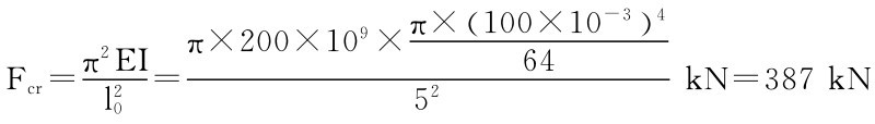 Fcr＝π2EI π×200×109×π×（100×10－3） 464 l 20＝52kN＝387kN