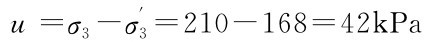 u=σ3-σ′3=210-168=42k Pa