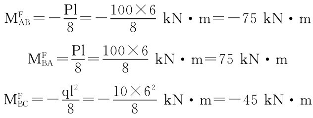 MFAB＝－Pl100×6 8＝－MFBA＝Pl kN·m＝－75kN·m 8 100×6 8＝MFBC＝－ql 2 kN·m＝75kN·m 8 10×62 8＝－ kN·m＝－45kN·m 8