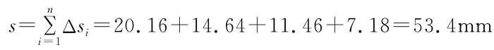 n s=ΣΔsi=20.16+14.64+11.46+7.18=53.4mm i=1
