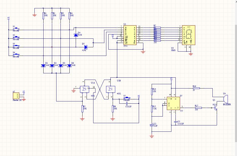 4路抢答器电路原理图设计与pcb设计图