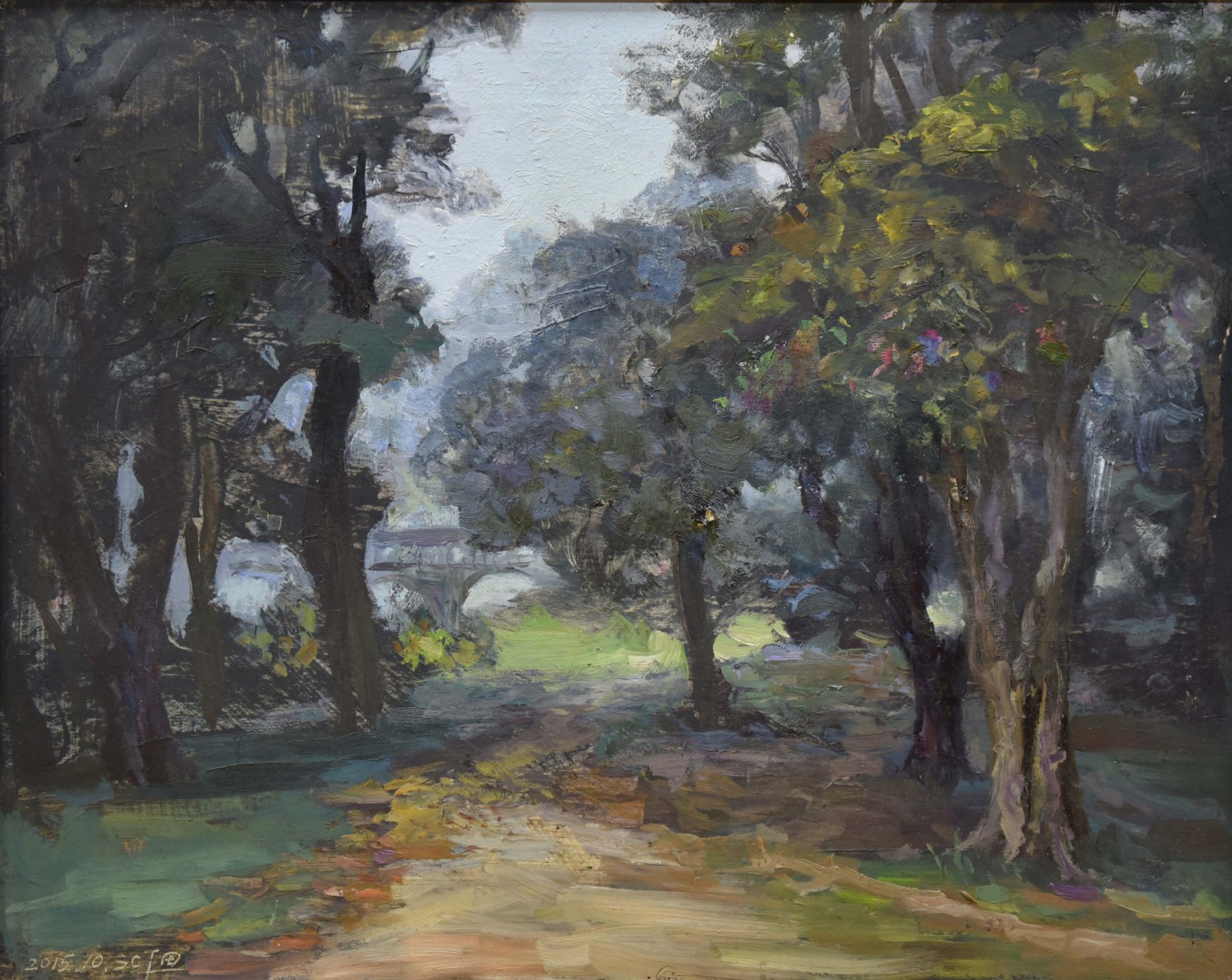 北湖三合村的林荫道_油画_2015