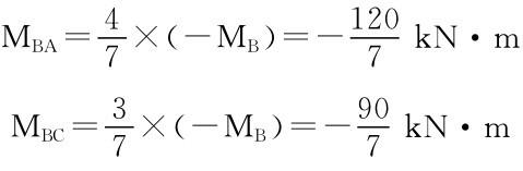 MBA＝47×（－MB）＝－120kN·m 7 MBC＝37×（－MB）＝－90kN·m 7