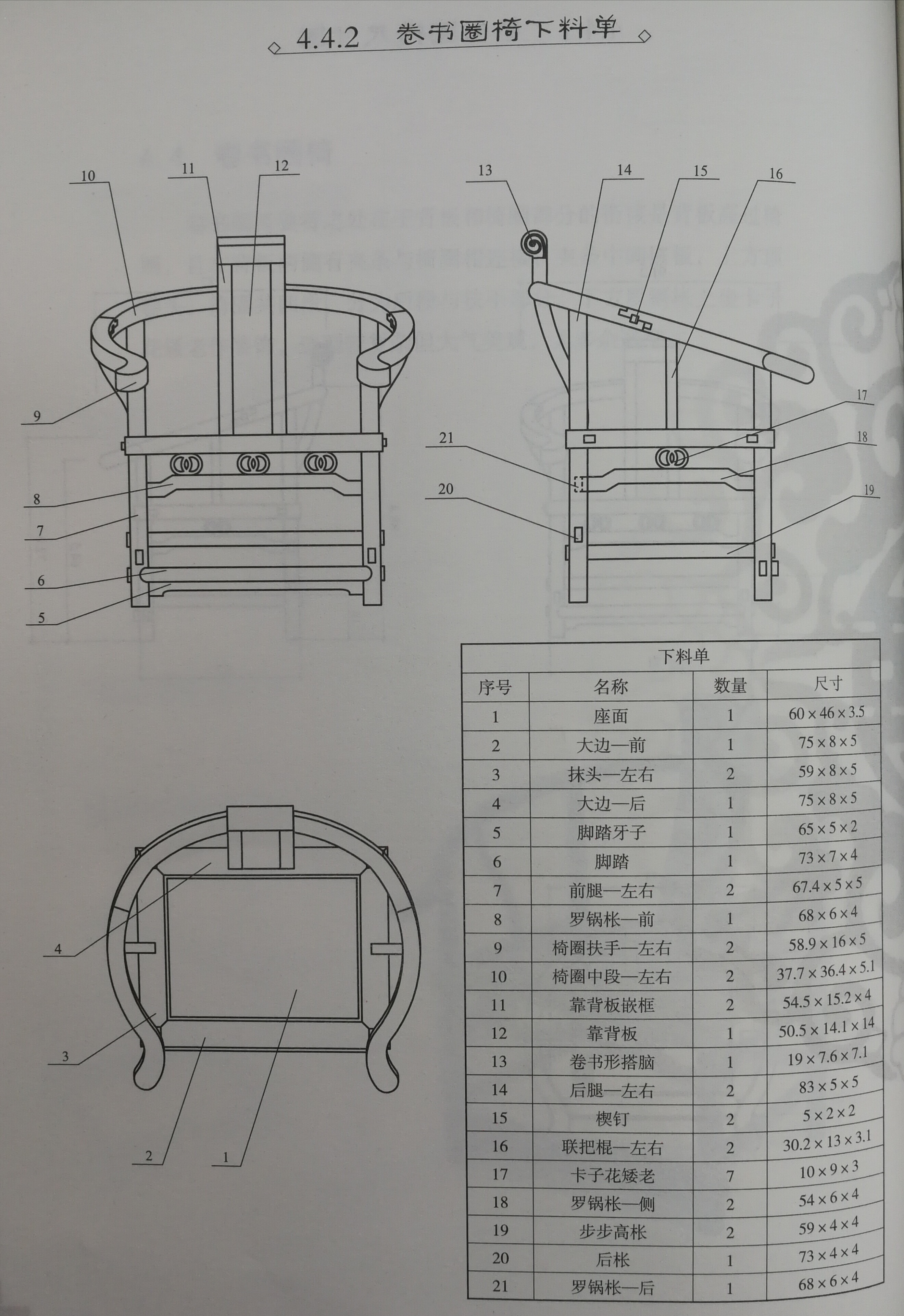 临摹下列传统家具的三视图,注意各部件的名称与尺寸.
