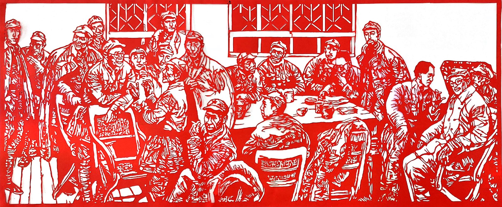 张庄街道 张庄小学 作品名称:《光辉的历程——遵义会议》 作者:李紫菡 许效冉 杜嘉淇 刘康睿 尺寸:宽150厘米 高60厘米