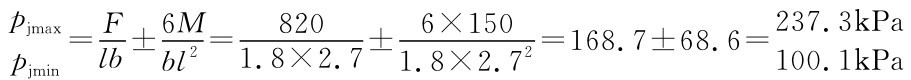 pjmax pjmin=F6M8206×150 ± lbbl2= ± 1.8×2.71.8×2.72=168.7±68.6=237.3k Pa 100.1k Pa