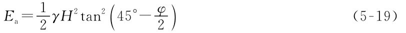 Ea=12γH2tan2（45°-φ2）（5-19）