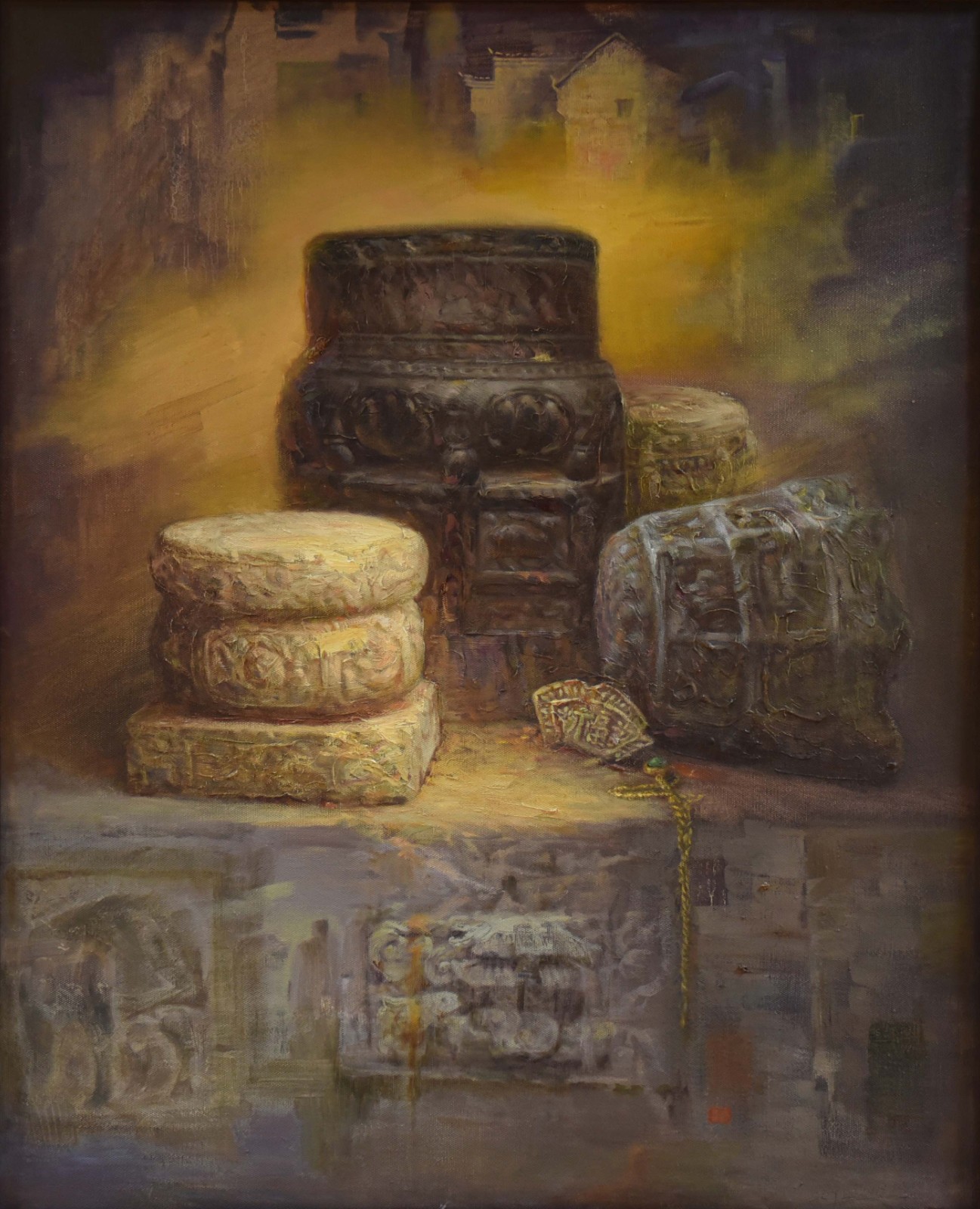 石雕与宝石_油画_2012