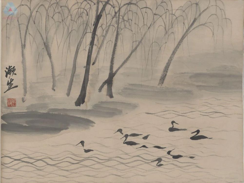 齐白石��借山图册(二十二开)-秋水鸬鹚借山图 齐白石��借山图册(二十二开)-秋水鸬鹚借山图.jpg