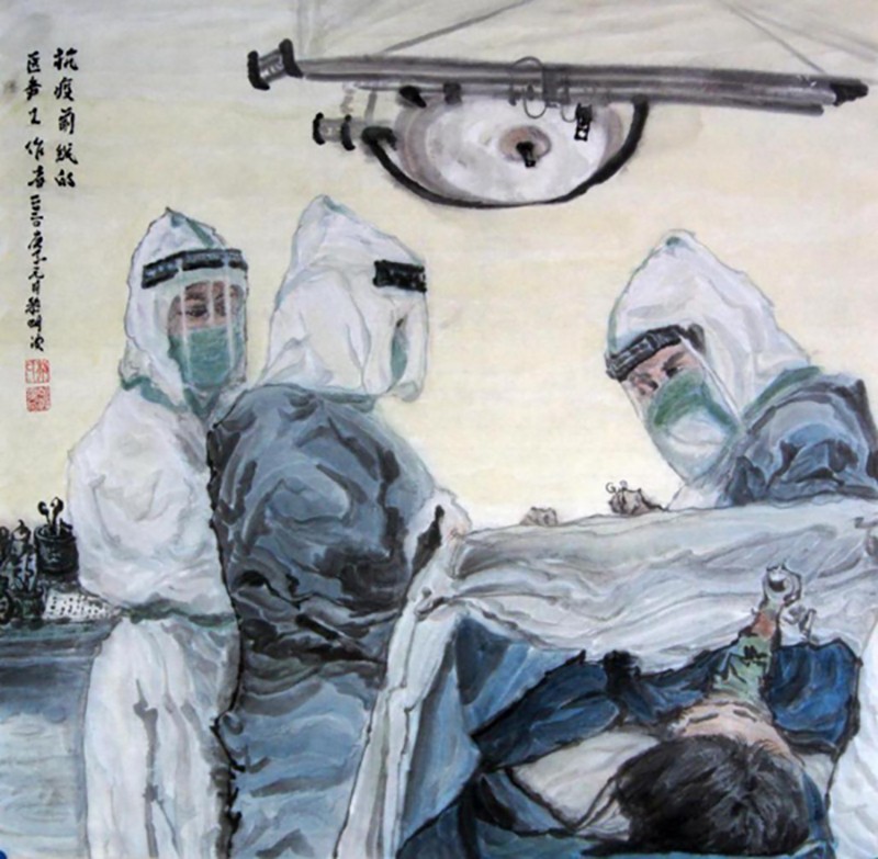 黎明波《抗疫前线的医务工作者》