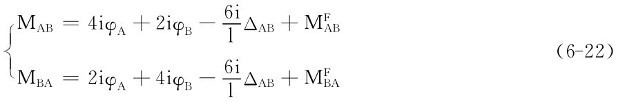 ■MAB＝4iφA＋2iφB－6i■■l ΔAB＋MFAB （6－22） MBA＝2iφA＋4iφB－6iΔAB＋MF lBA