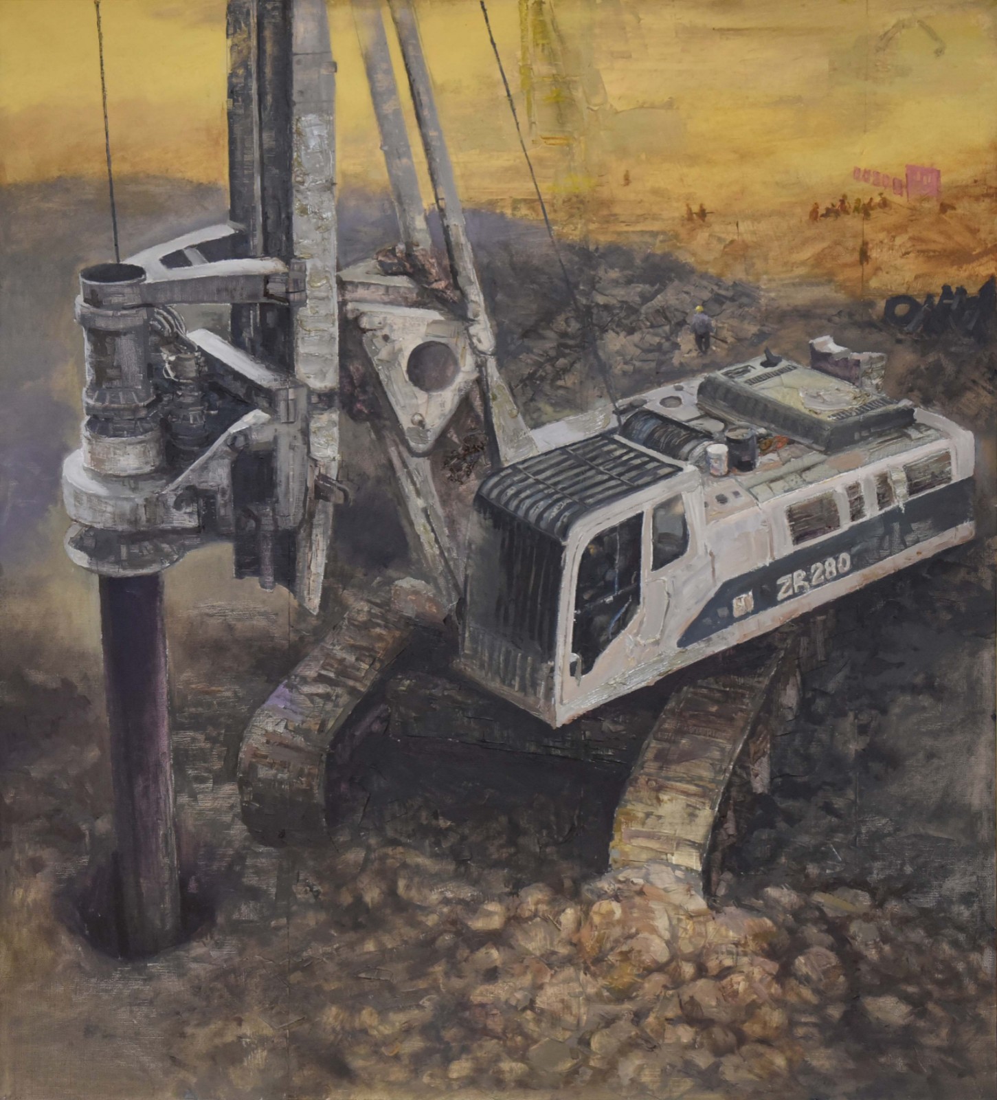 北湖工地的建设者_油画_2020