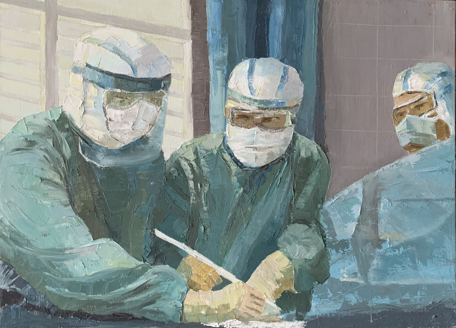 21《共克疫情难关》油画 21《共克疫情难关》油画