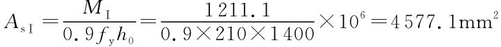 AsⅠ= MⅠ 1211.1 0.9fyh0= ×106=4577.1mm2 0.9×210×1400