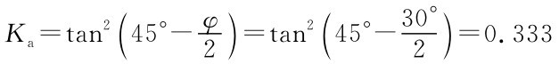 Ka=tan2（45°-φ）2=tan2（3 45°-2）=0.3330°