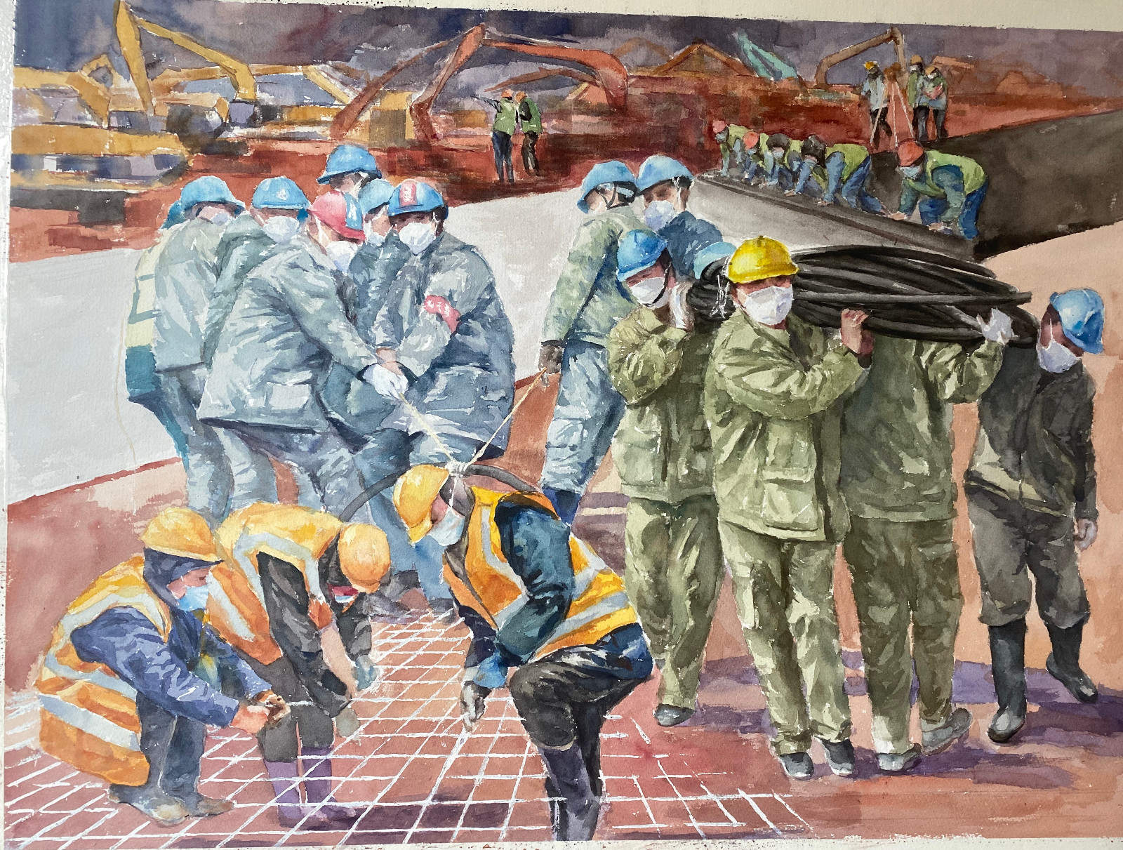 《抢建生命方舟》水彩画 《抢建生命方舟》水彩画