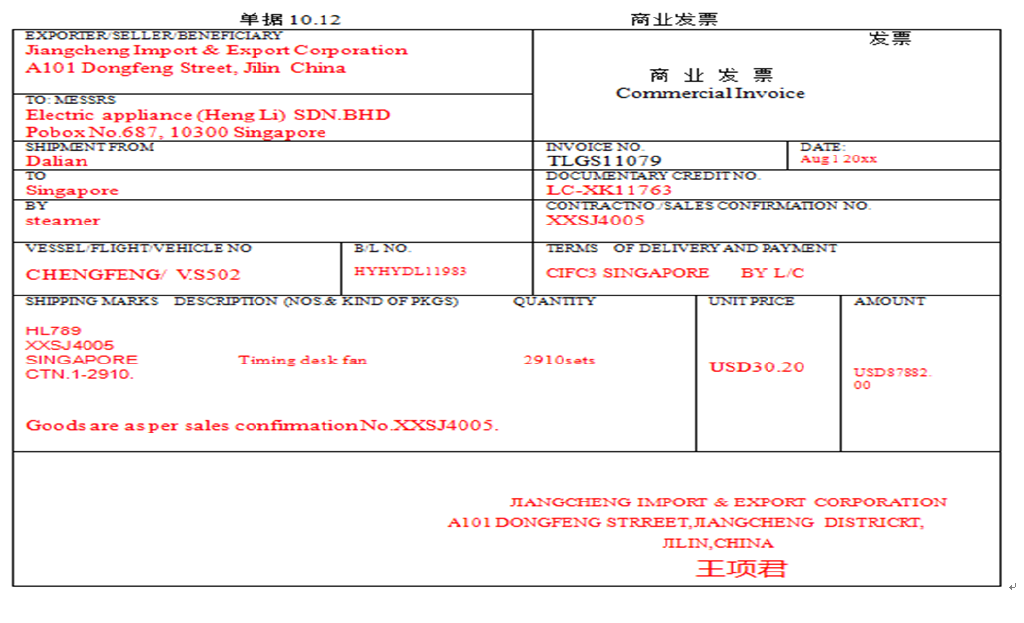 出口公司的單證人員對所有結匯單據進行了審核,包括髮票,提單,保險單