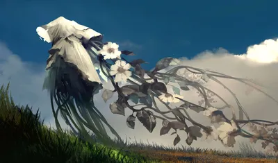 梦幻森林中的白色花朵 自然景观 幻想风格 蓝色天空 4K
