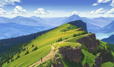 山间绿谷风光 山水 动画风格 绿色 1080P