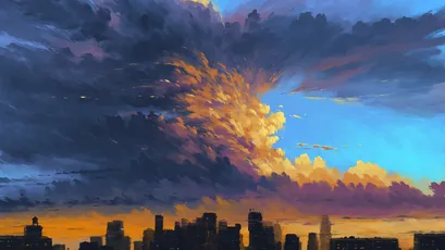城市日落 城市 日落 天空 1080P