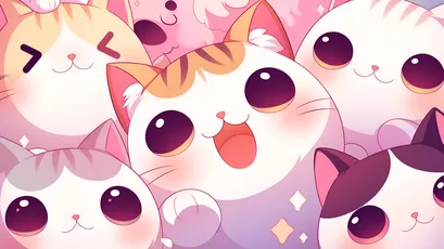 萌猫堆叠 卡通 可爱 粉色 4K