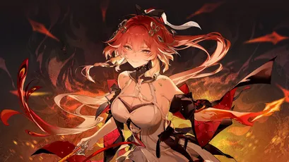 烈焰红发少女 动漫风格 火焰元素 红色调 1080P
