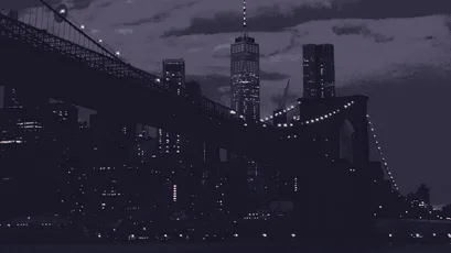 夜晚的纽约天际线 城市夜景 布鲁克林大桥 摩天大楼 1080P