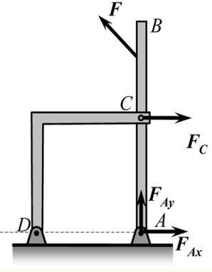 如图所示结构中，不计各杆的自重，请问AB杆的受力，画法正确的是哪一个（）。ABCD