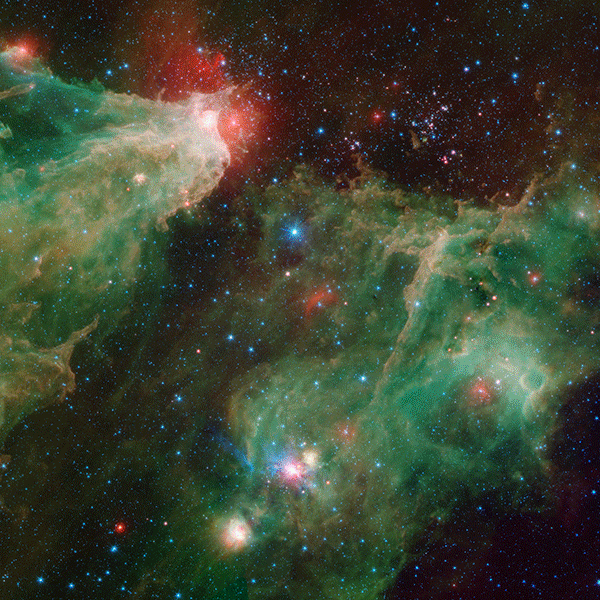 斯皮策空间望远镜拍摄的仙王座星云,亮度极高的船底座 η星周围的尘埃