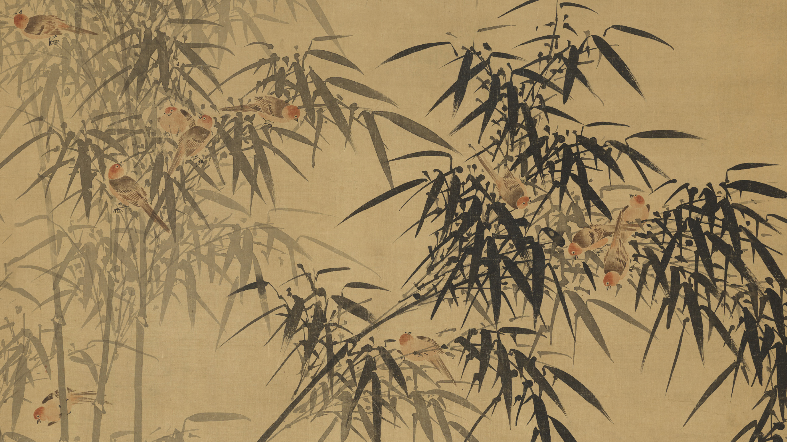 清 诸升、戴有合作竹雀图轴